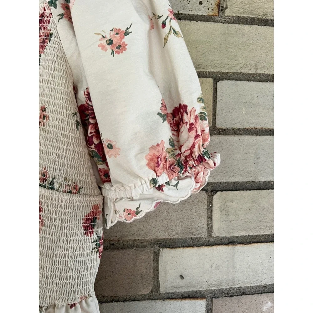 Universal Thread Floral Smocked Puff Sleeve Cotton Maxi Dress Cottagecore Medium - Picture 4 of 6